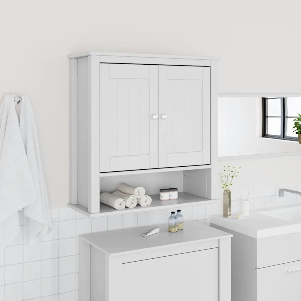 Mobile Bagno | Armadio da bagno a Muro BERG Bianco 69,5x27x71,5cm Legno Massello