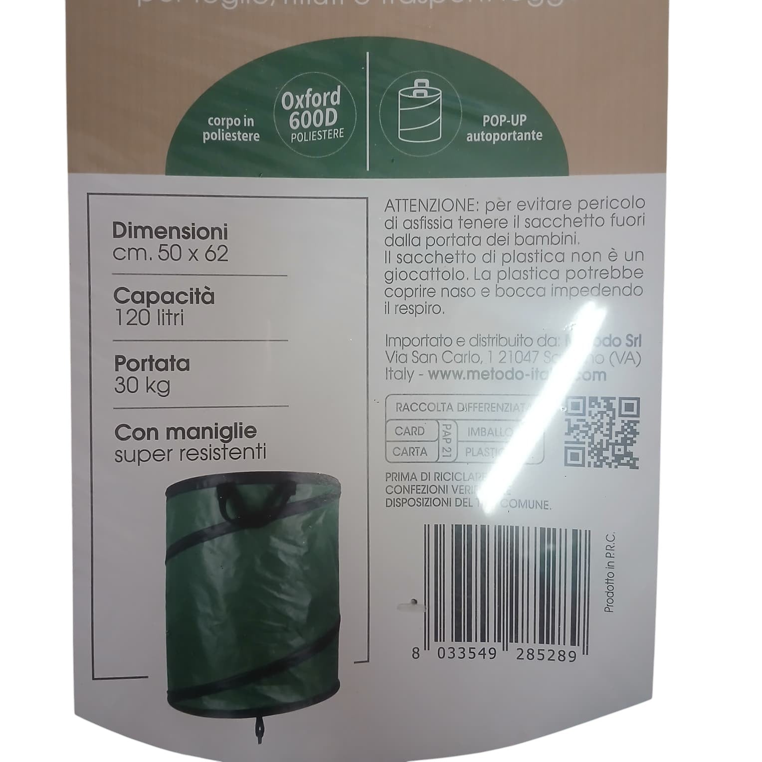 SACCA FOGLIE GIARDINO POP UP 120L IN POLIESTERE.