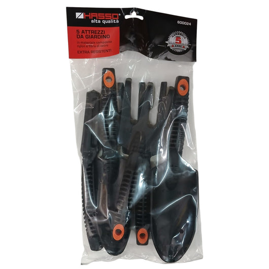 SET 5 ATTREZZI IN NYLON E FIBRA DI VETRO.