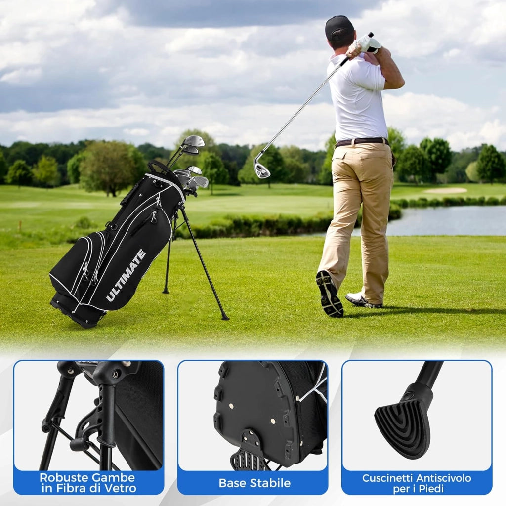 Set Completo di Mazze da Golf per Destri da Uomo, con Driver da 460 cc, Legno da Fairway 3, Ibrido 4, Ferri 6 7 8 9, P, Putter e Borsa per mazze da golf