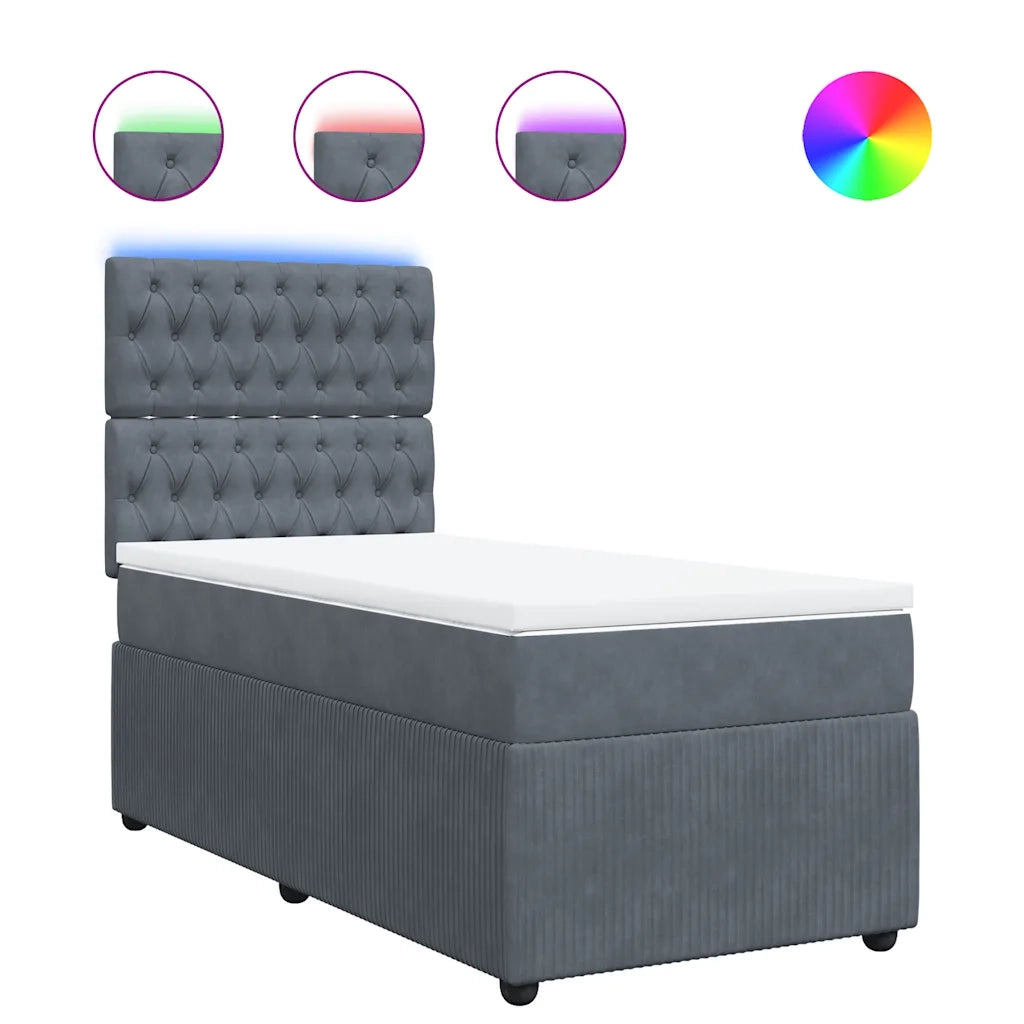 Giroletto a Molle con Materasso Grigio Scuro 100x200 cm Velluto
