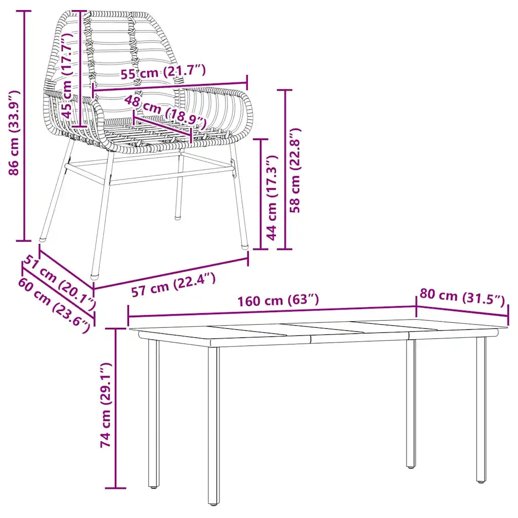 Set Pranzo da Giardino 7pz Marrone Polyrattan Vetro 3334545