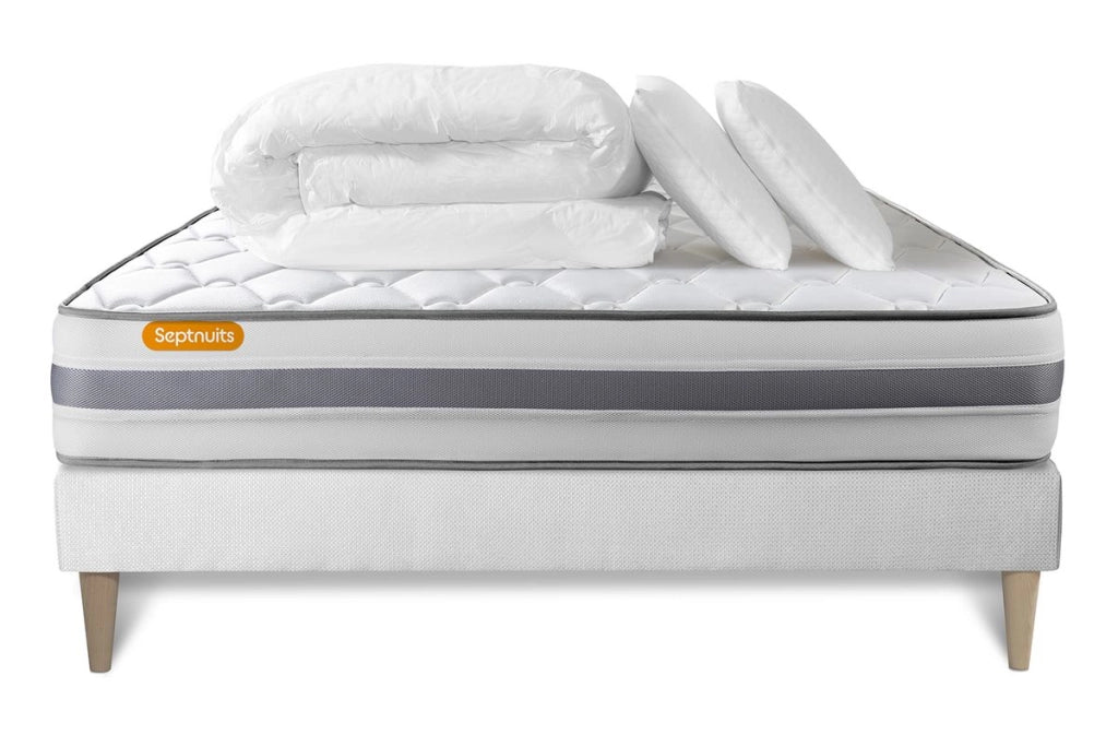 Pacchetto letto completo - Materasso 200x200cm + Box spring con doghe (kit) + 2 cuscini + Piumino - Molla Memo