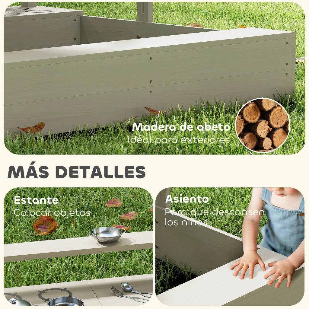 Casetta per Bambini in Legno con Cucina Giocattolo ¨C zephmum ¨C 114x110x110 cm Grigio