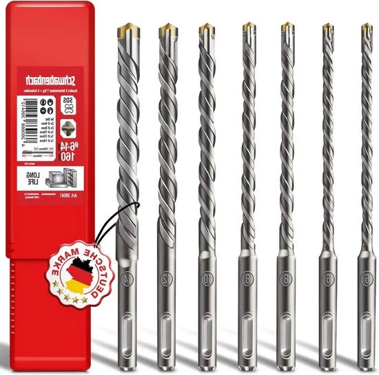 Set di punte per trapano per calcestruzzo SDS PLUS - 7pz 6 8 10 12 14 x 160 mm - Trapano per muratura - Compatibile con Hilti Makita Metabo - Qualità premium