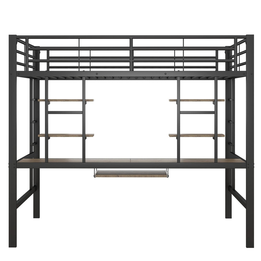 Letto a Soppalco con Scrivania e Libreria per Bambini ¨C Xylo ¨C 140x200 cm, Nero, Metallo