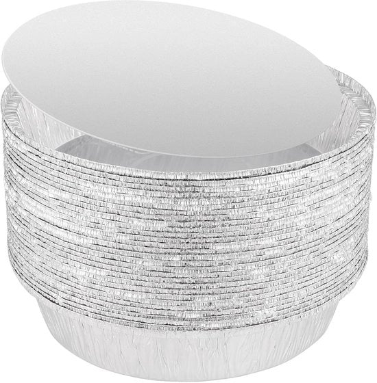 Fogli di alluminio ronde per piatti - 100 pezzi - Resistente al forno - Ideali per congelare - Materiale riciclato - Forma a ciotola