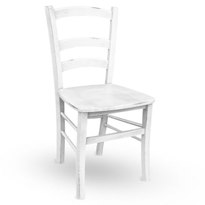 Sedia in legno Venezia colore bianco anticato shabby chic con seduta in massello