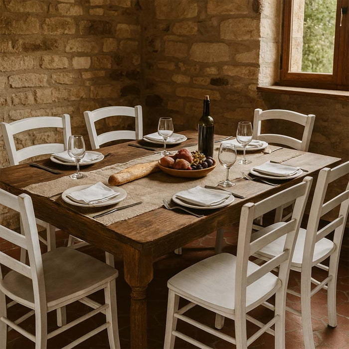 Sedia in legno Venezia colore bianco anticato shabby chic con seduta in massello