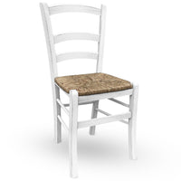 Sedia legno venezia anticata bianca con seduta in paglia palustre