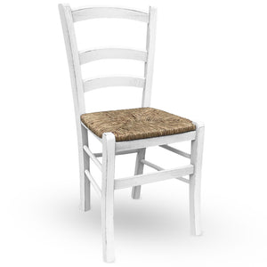 Sedia legno venezia anticata bianca con seduta in paglia palustre