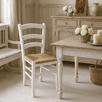 Sedia legno venezia anticata bianca con seduta in paglia palustre