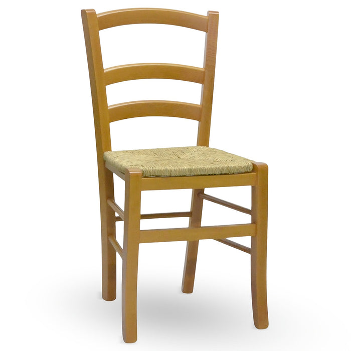 Sedia in legno Venezia noce chiaro con seduta in paglia palustre ristorante