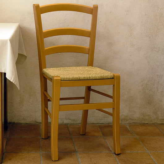 Sedia in legno Venezia noce chiaro con seduta in paglia palustre ristorante