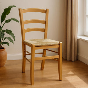 Sedia in legno Venezia noce chiaro con seduta in paglia palustre ristorante