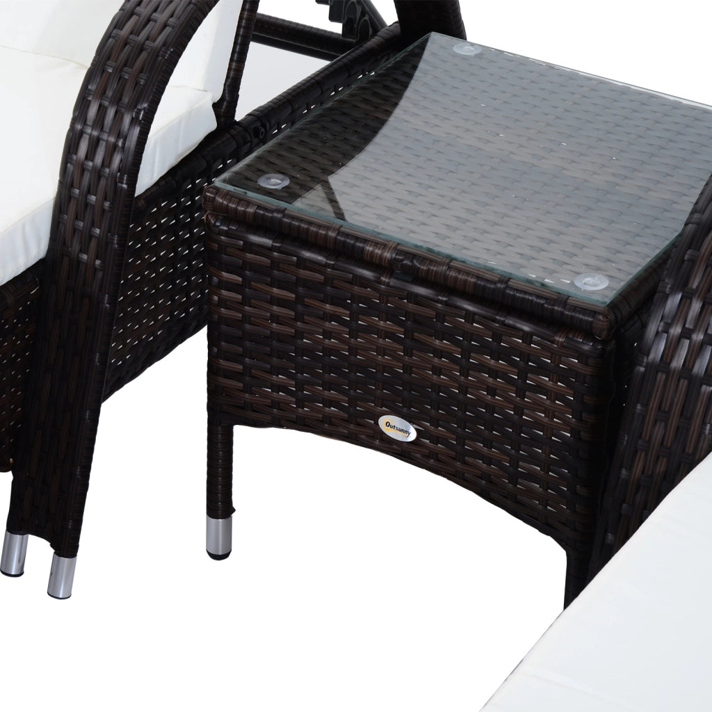 Easycomfort Set da Giardino con 2 Sedie a Sdraio con Schienale Reclinabile e Tavolino Basso in Rattan PE, Marrone
