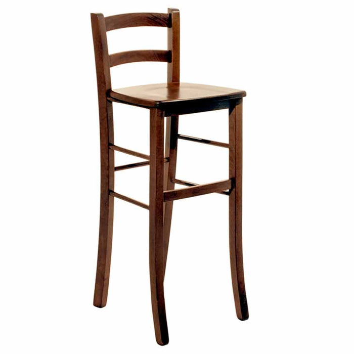 Sgabello bar con schienale h 80cm con seduta in legno massello noce scuro