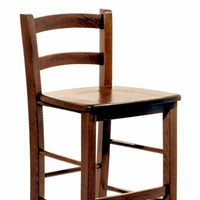 Sgabello bar con schienale h 80cm con seduta in legno massello noce scuro