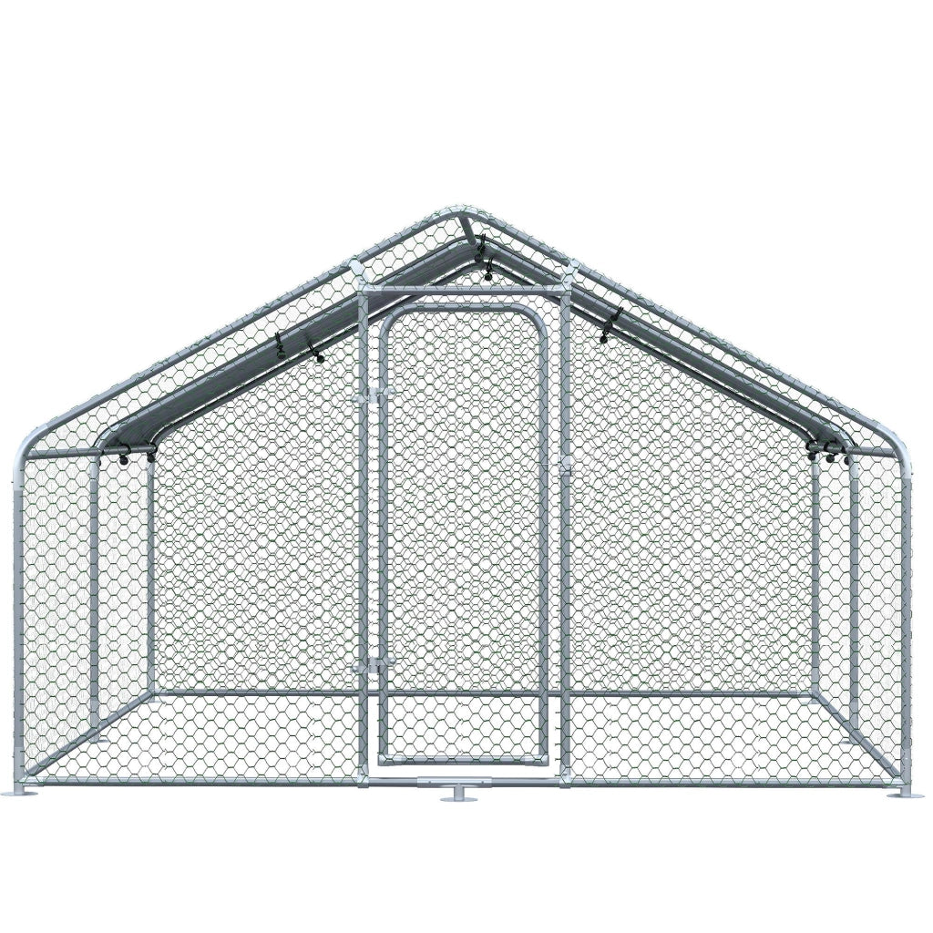 Easycomfort Pollaio per Galline da Esterno in Metallo con Copertura in Tessuto Oxford, 300x400x195 cm, Argento