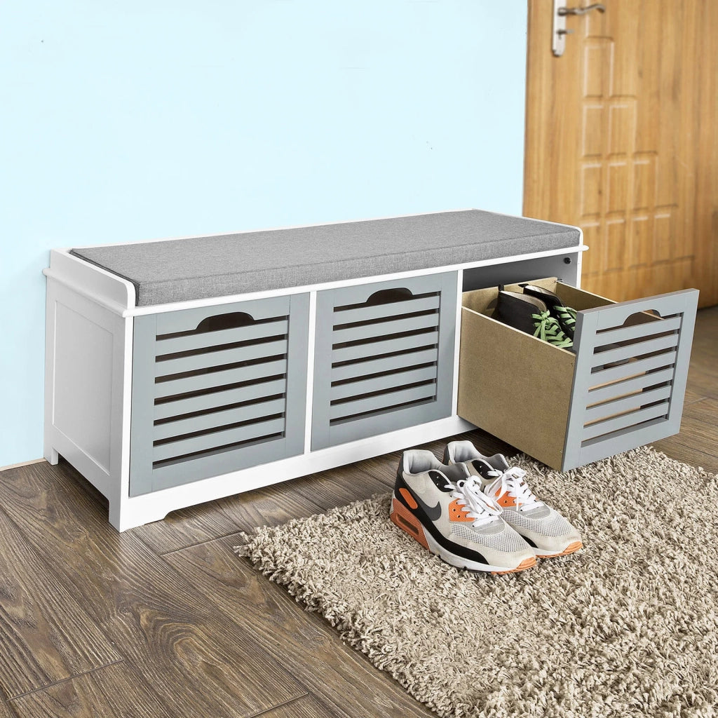 SoBuy Panca scarpiera ingresso con seduta con Contenitore per legna da interno L105xP35xA43 cm grigio FSR23-HG
