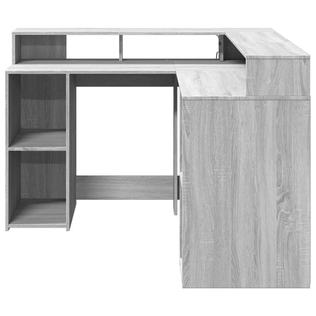 Scrivania con Luci LED Grigio Sonoma 130x130x91cm in Truciolato 3309452