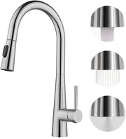 Kraan da cucina, alta pressione con doccia, manuale, miscelatore da cucina con 3 getti, rubinetto da cucina rotante 360°, acciaio inossidabile liscio