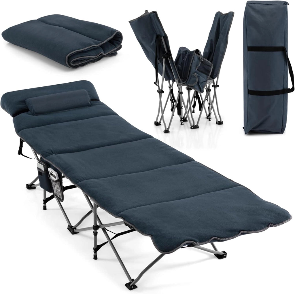 Lettino da campeggio pieghevole 190 x 67 x 50 cm, letto da campeggio con materasso rimovibile e cuscino, lettino da campeggio con borsa per il trasporto, antiscivolo, campeggio, viaggi