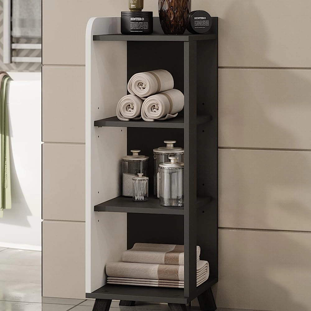 Mobiletto midi Karen, Antracite/bianco, 30 x 90 cm con 4 ripiani, adatto per la conservazione di articoli da bagno e asciugamani