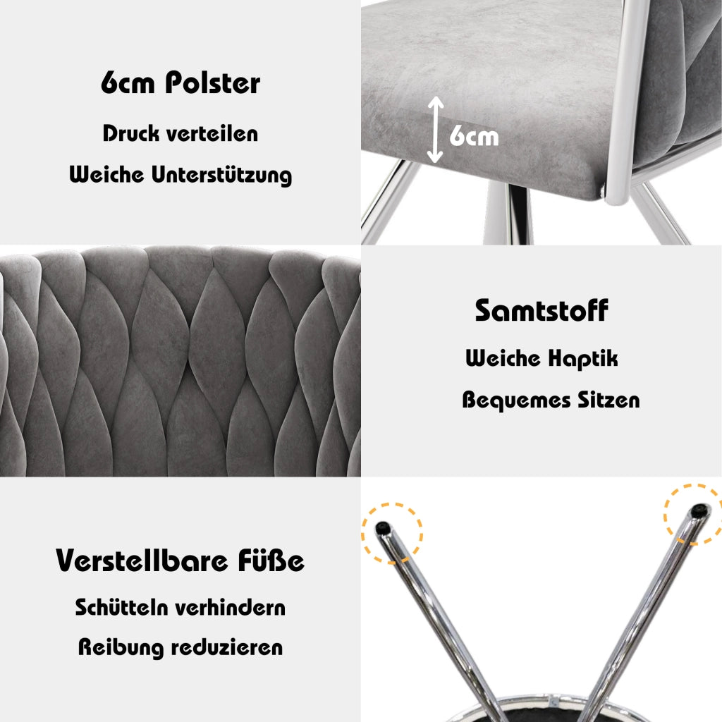 SEDIA girevole 360° in velluto grigio e argento Set da 2 pezzi