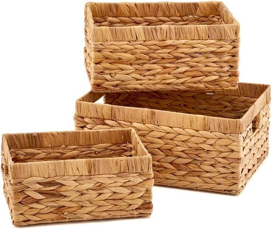 Set a tre cassetti in legno naturale con idoneità per uso in cucina, bagno, camera da letto o zona living