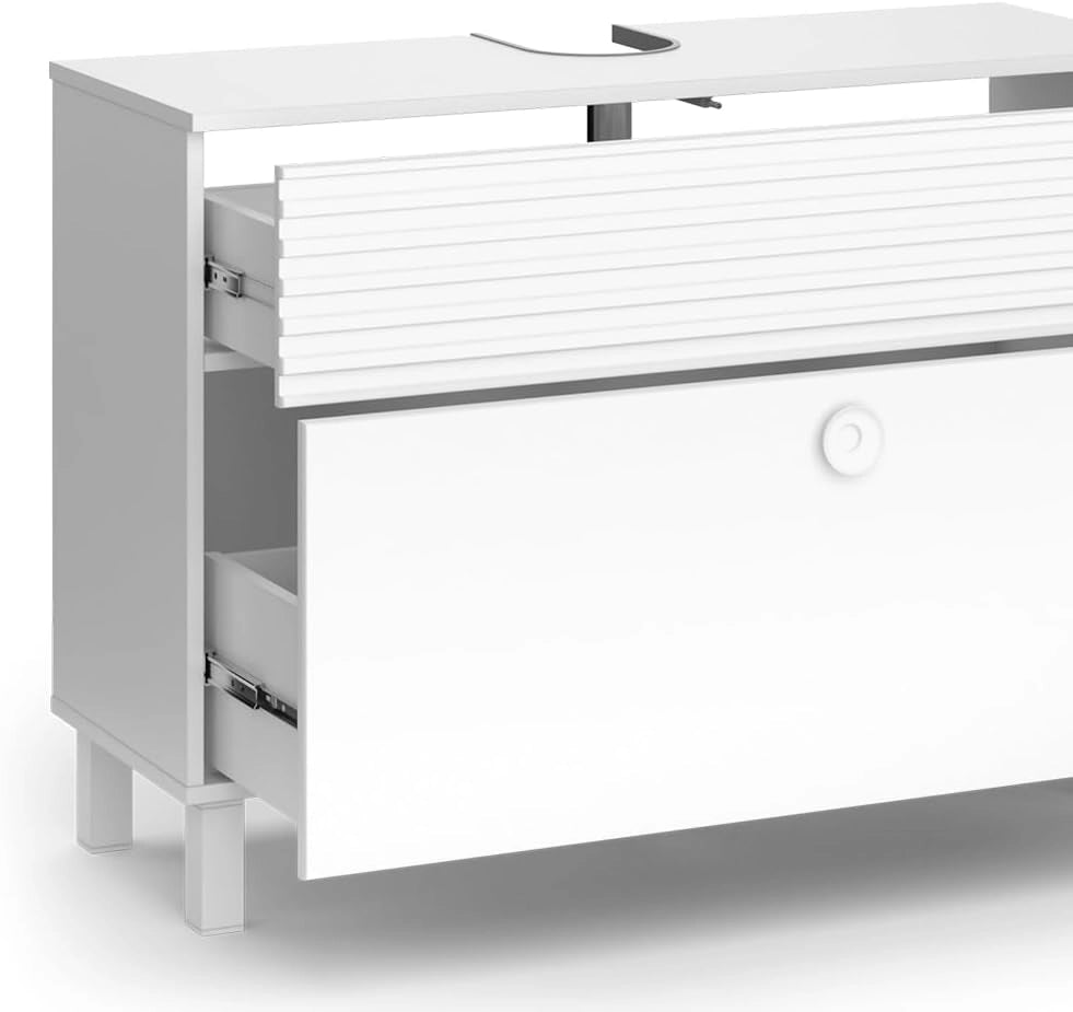 Mobile sottolavabo per bagno Sola, Bianco, 100.2 x 72.4 cm con 2 cassetti, adatto al montaggio a parete per spazio di archiviazione aggiuntivo