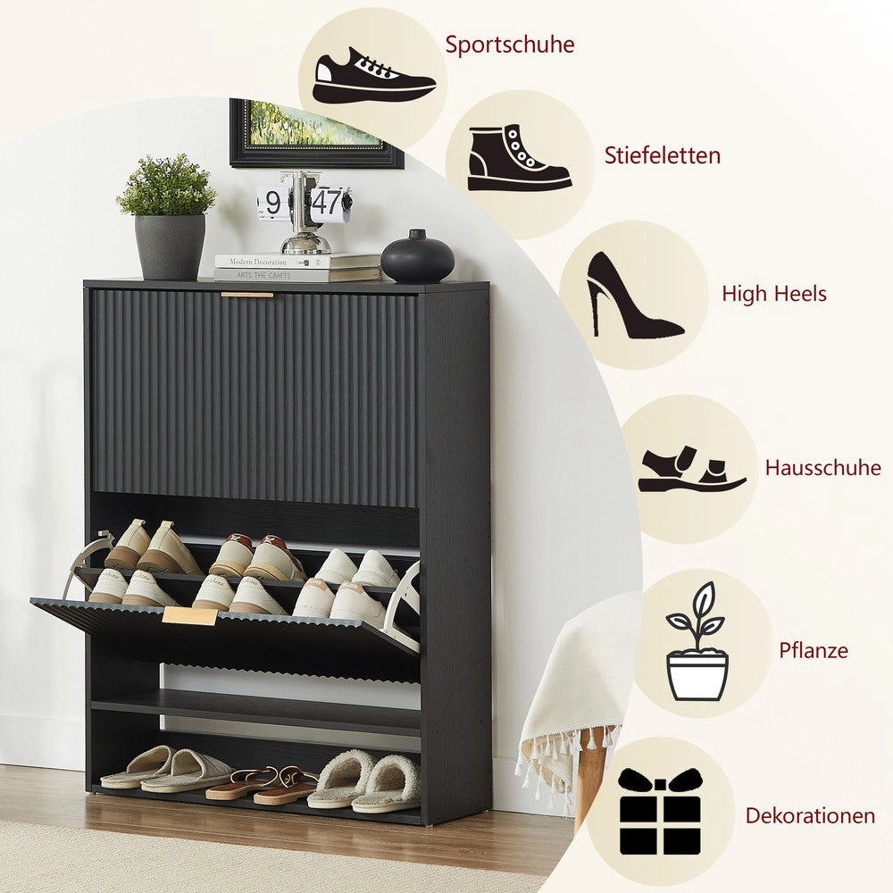 Scarpiera Slim con Anta Ribaltabile ¨C MINIMAL ¨C Nero, 80x24 cm, Salvaspazio per Ingresso