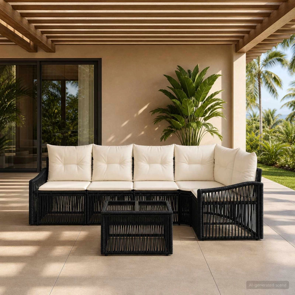Set Divano da Giardino 6 pz Nero polyrattan 3436006