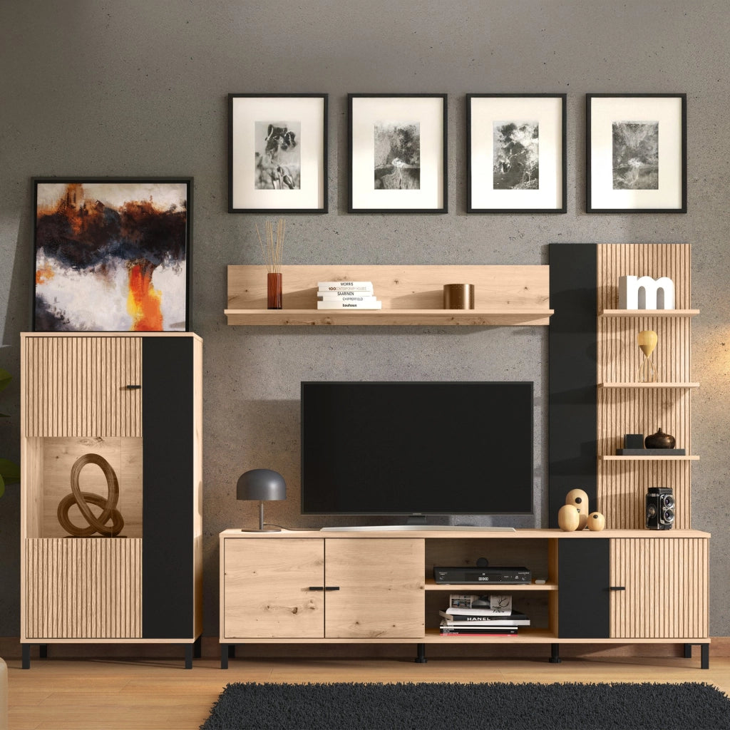 Mobile Soggiorno Petrona, Parete Attrezzata 8 Ripiani, 263x40x167h cm Marrone Rovere Nodi