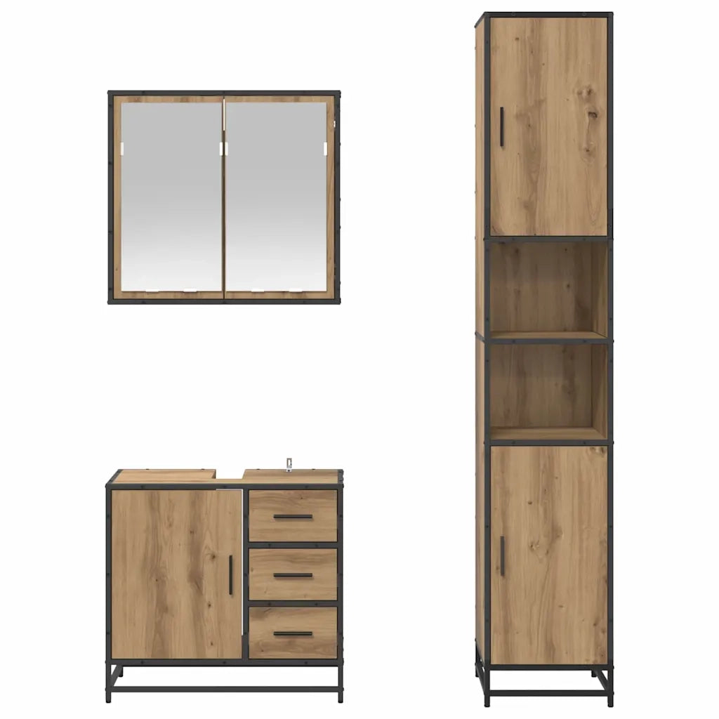 Set di mobili per il bagno con porta 3 pcs Rovere artigianale 3402534