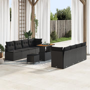 Set Divano da Giardino da 11 Pezzi con Cuscini Rattan Poliestere Nero Acacia