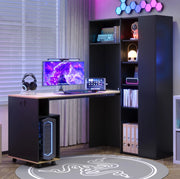 Scrivania pieghevole 2-in-1 con scaffale, prese USB, Nero/Rovere