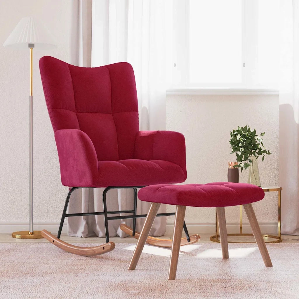 Poltrona a Dondolo con Poggiapiedi Rosso Vino in Velluto cod mxl 48539