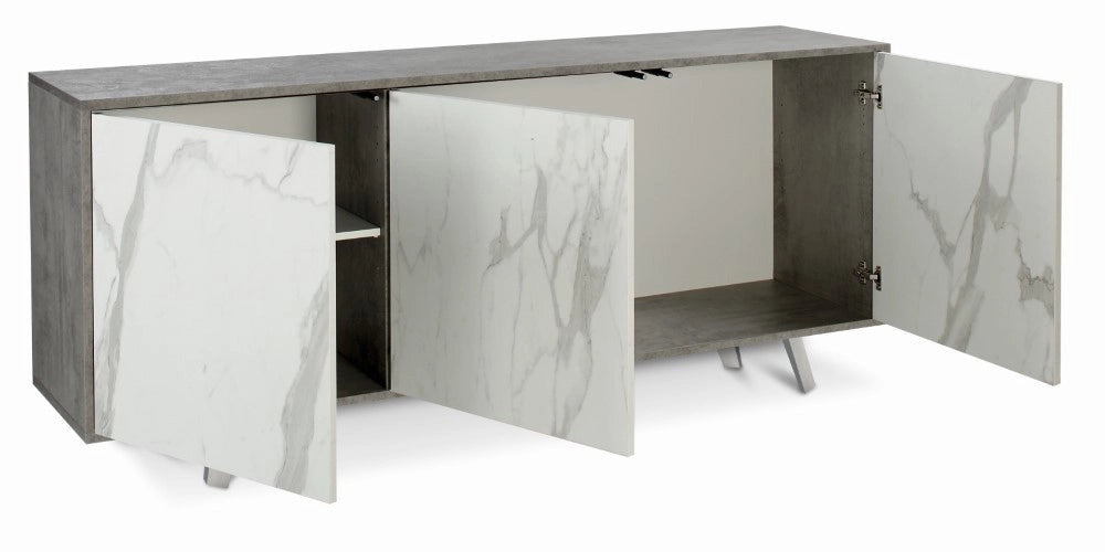 Mobile Madia 3 ante con apertura a spinta H74 L177 P41 struttura color Cemento frontali color Marmo 7073k Sarmog