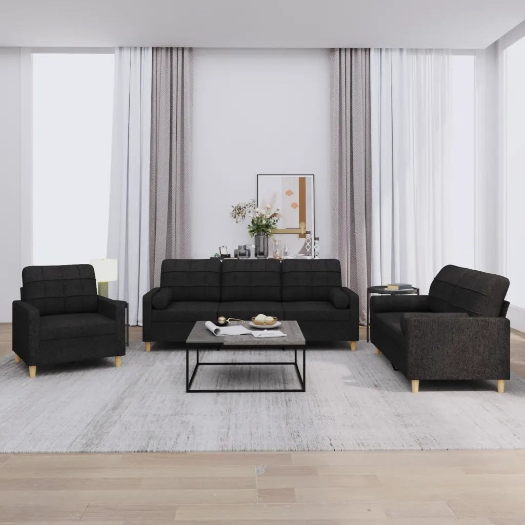 Set Divani 3 pz con Cuscini Nero in Tessuto 3201262