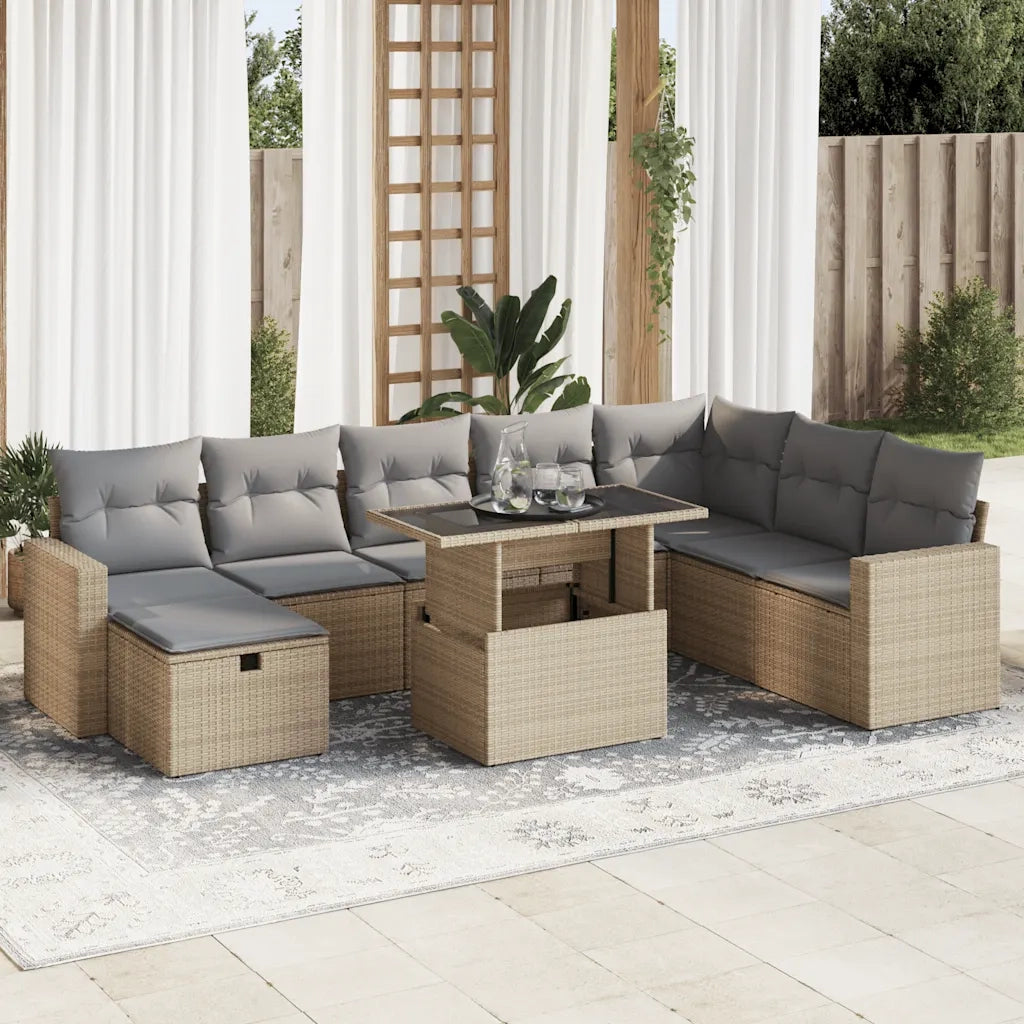 Set Divano da Giardino 9 pz con Cuscini Beige in Polyrattan 3327839