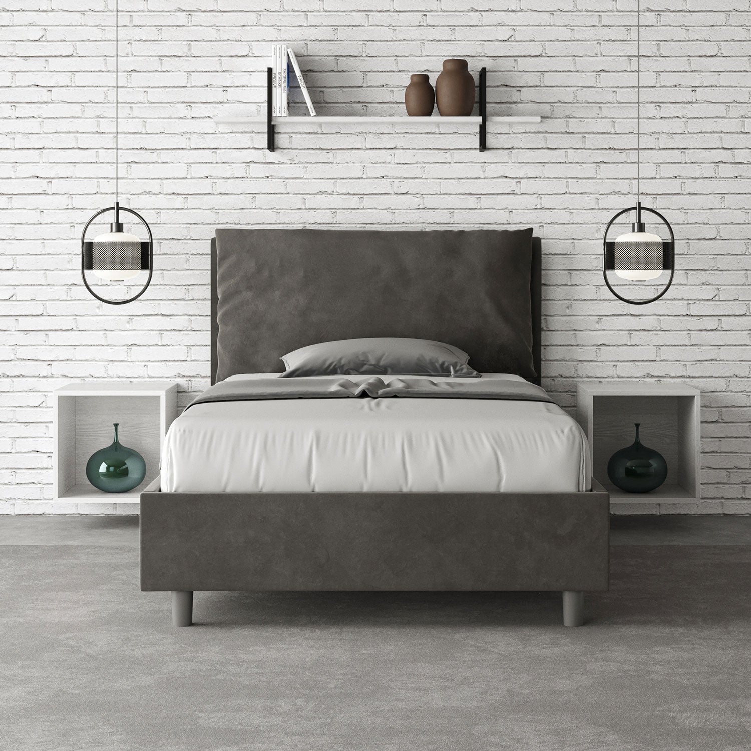 Letto 1 Piazza E Mezzo 120x190 cm Senza Rete Imbottito in Microfibra Antea Large Grigio
