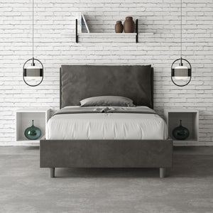 Letto 1 Piazza E Mezzo 120x200 cm con Rete e Contenitore Imbottito in Microfibra Antea Large Grigio