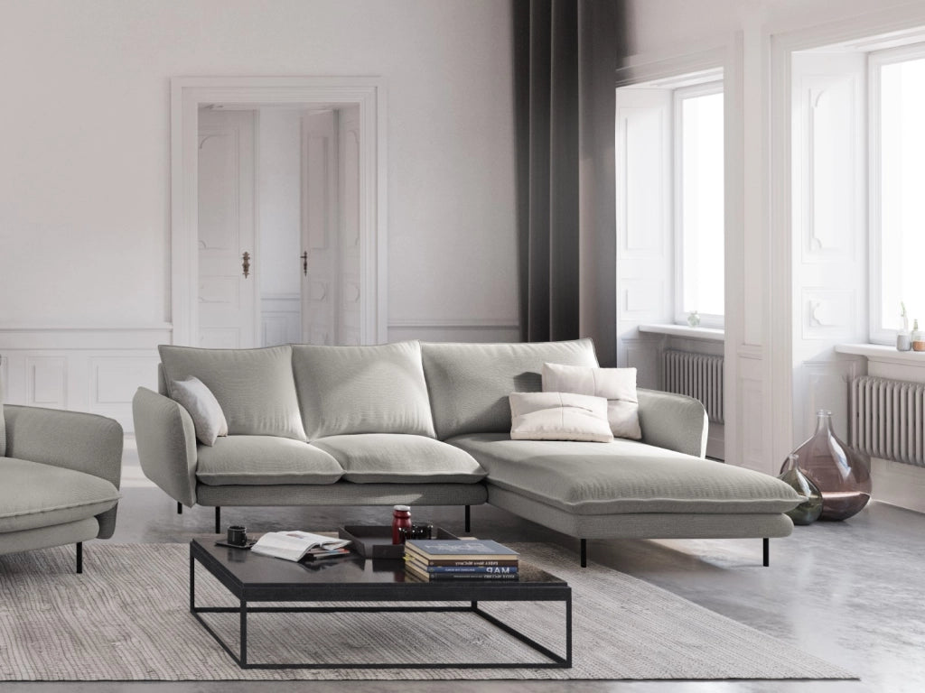 Cosmopolitan Design - Divano angolare destro "Vienna" 5 posti in tessuto strutturato grigio chiaro 