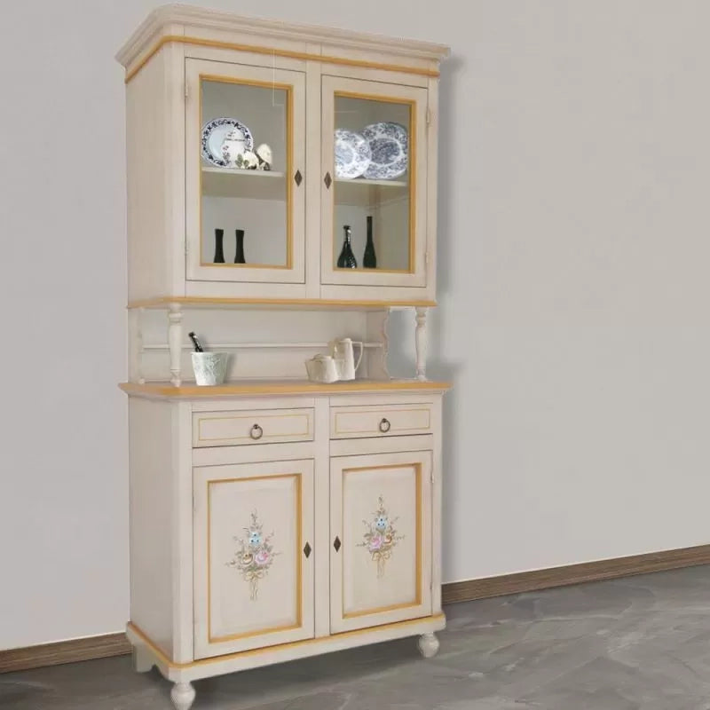 Cristalliera arte povera 2 porte avorio patinato con decori l.104 p.43 h.208 - Mobili 2G