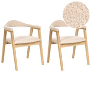 Set di 2 sedie da pranzo Marrone chiaro Seduta imbottita Schienale Boucle Poliestere Gomma Struttura in legno Stile retrò Sala da pranzo