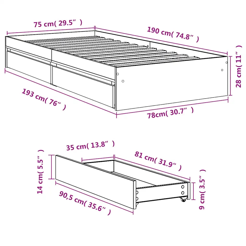 Giroletto Cassetti Rovere Sonoma 75x190 cm Legno Multistrato 3280715