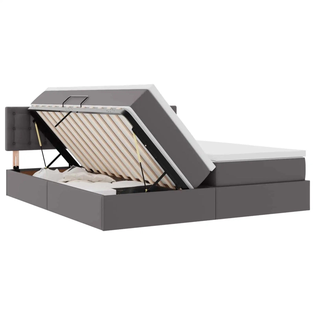 Letto con contenitore e LED Grigio 180 x 200 cm Pelle Sintetica