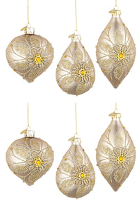 Pendagli Palline di Natale in Vetro Champagne Fiore Oro Addobbi Albero Elegante