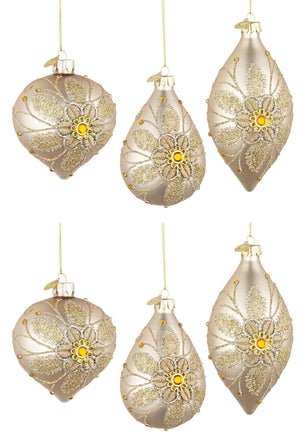 Pendagli Palline di Natale in Vetro Champagne Fiore Oro Addobbi Albero Elegante